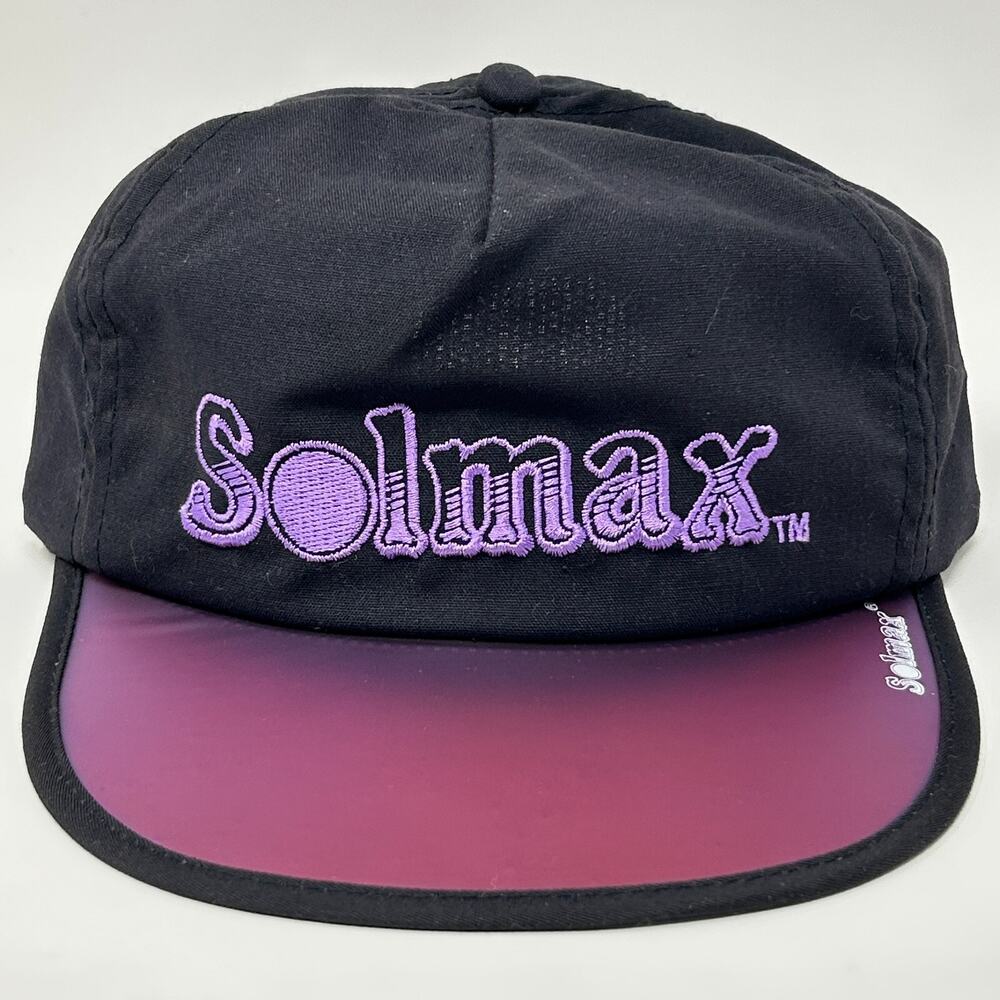 Vintage 80s Solmax Hat Baseball Cap Sunbathing UV Tinted Visor Strapback Black